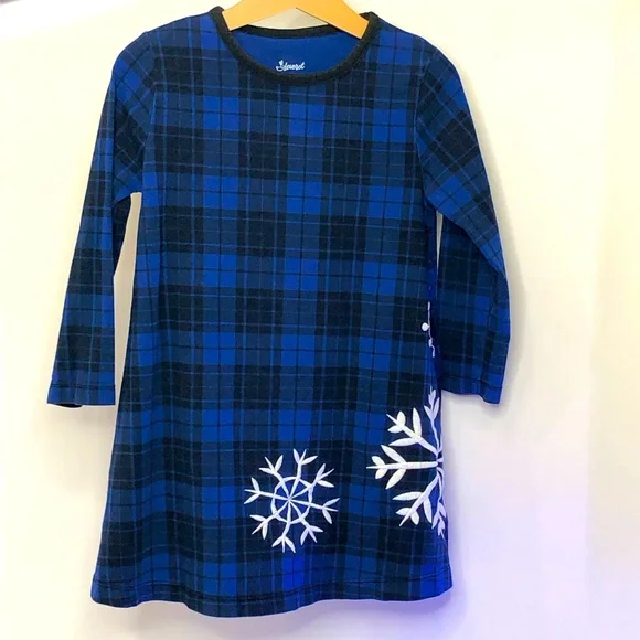 Leveret Toddler Snowflake Dress Long Sleeve Blue Black embroidered snowf… - Picture 1 of 3
